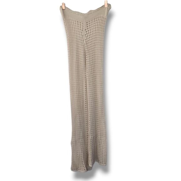 Blanco S Boho Crochet Flare Pants Open Knit Fabric Tan Beige Coastal Cowgirl NWT - Picture 4 of 12